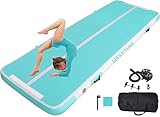 MEKETUM Air Turn Track Matte 2m 3m 4m 5m 10/20cm Dicke Turnen Matten Aufblasbar Gymnastikmatte Rutschfest Sportmatte für Zuhause/Training/Tumbling/Yoga/Outdoor/Fitness (Grün, 2m10)
