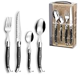 LOU LAGUIOLE TRADITION Steakmesser Besteck Set 24-teilig | Steakbesteck mit Tradition und Stil | Griffe in Anthrazit | Wellenschliff Messer | Grillbesteck Set | Scharfe Messer | Besteck Set 6 Personen