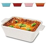 Auflaufform aus Keramik für 2 Personen - Für Lasagne, Tiramisu & Auflauf - Extra Hoher Rand - Eckig - Weiß