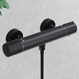 HOMELODY Duscharmatur mit Thermostat Schwarz - Aufputz Mischbatterie Dusche mit 38°C Sicherheitstaste, Duschthermostat Armatur, Thermostat Dusche aus Edelstahl Duscharmaturen Brausethermostat