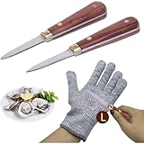 SPEENSUN Austernmesser,Austernmesser und Handschuh,2 Oyster Knife mit Premium-Holzgriff,Edelstahl Austernöffner mit Handschuhe mit Schutzstufe 5 (L) Oyster Messer