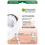 Garnier Tuchmaske, Gesichtsmaske für trockene und müde Haut, Intensive Pflege und Revitalisierung, Vegane Formel mit Kokosmilch und Hyaluronsäure, Nutri Bomb, 28 g