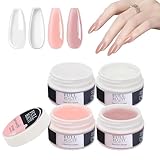 4x15ml Aufbaugel für Gelnägel,UV Gel zur Nagelverlängerung & Modellage,Acrylgel Set in Milky White,Rose,Nude & Clear,Farbgel & Versiegelungsgel für professionelle Nagelkunst