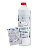 DEWEPRO-Set: SANIT RohrReiniger flüssig (3063) - Flasche à 1000ml - Hochwirksamer Rohrreiniger auf flüssiger Basis, inkl. 1 St. DEWEPRO® Single Scrubs