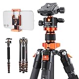 K&F CONCEPT 172cm Carbon Stativ, D255C4(SA255C1) Kompaktes Kamera Handy Stativ, Leichtes Tripod mit Einbeinstativ-Funktion, 1/4”Gewinde Reisestativ mit 360° Kugelkopf für Spiegelreflexkamera