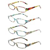 COJWIS 4 Pack Lesebrille Damen Brille Federscharnier Stilvolle Vielfarbig Leser HD Klare Linse für Frauen (4 Farbe Mischen, 2.00, multiplier_x)