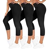 TNNZEET 3er Pack Capri Leggings Damen 3/4 für Sport, 7/8 Leggins High Waist Hose Sporthose für Gym Yoga(Schwarz/Schwarz/Schwarz,L-XL)