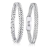 2 Stücke Edelstahl Armband Herren Silber,Panzerkette Armkette Herren,Silberarmband Herren,Paar Armbänder Jungen,Schwer Glieder Bracelet Men,Herrenarmbänder für Papa Sohn Bruder Ehemann