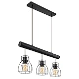 Globo Pendelleuchte Hängelampe Vintage Holzbalken Retro Holzleuchte Mit Gitterschirmen schwarz, Fernbedienung dimmbar, 3x RGB LED 4,8W 470Lm, HxLxB 140x60x13,6cm