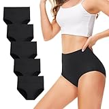 TUUHAW Unterhosen Damen Unterwäsche 5er Pack Slip Miederhose Baumwolle Hoher Taille Atmungsaktive SCHWARZ M