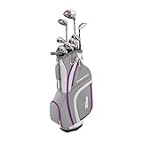 Wilson Anfänge-rAmazon ExclusiveKomplettsatz, 9 Golfschläger mit Cartbag, Damen, Rechtshand, Stretch XL, weiß/grau/violett, WGG157554