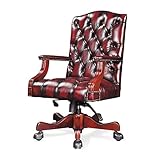 WJMLS Chefstuhl, ergonomische Bürostühle, Massivholz-Executive Seat Manager-Stuhl, einstellbarer Hub-Swivel-Computerstuhl mit fester Armlehne (Color : A, Leather : Cowhide)