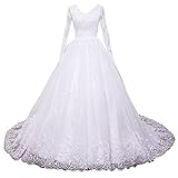 Vintage Hochzeitskleid Ballkleid Langarm V-Ausschnitt plus Größe Spitze muslimische Brautkleid HEULORIA-EUR-BA-VS, weiß, 40