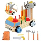 Siereolly Werkbank Kinder Holzspielzeug Montessori Spielzeug ab 2 3 4 Jahre Werkzeugkoffer Motorikspielzeug DIY Lernspielzeug Spielzeug Baby Geschenk Junge Mädchen