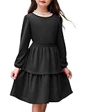 Arshiner Mädchen Kleider Glitzer Kinder Festliche Langarmkleid Elegant Rundhals Partykleid A-Linie Winter Herbst Freizeit Kleid für Mädchen 7-8 Jahre Schwarz