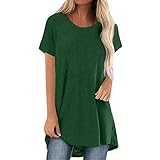 Minetom Tshirt Damen Oversize Kurzarm Locker Sommer Longshirt Oberteile Sommer Tee Shirt Tunika Casual Shirt Lässig Basic Bluse Einfarbig Sweatshirt Sommershirts Für Frauen Grün 3XL