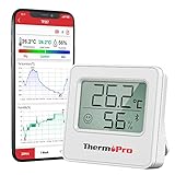 ThermoPro TP357 80m Bluetooth Hygrometer Innen Raumthermometer Digital mit APP Mini Luftfeuchtigkeitsmesser mit Smiley-Indikator Datengrafik für Innenraum, Büro, Weinkeller, Gewächshaus