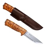 Helle Outdoormesser, Modell 75 Eggen, Dreilagenstahl, masurische Birke, Lederscheide Messer, Mehrfarbig, 21.2 cm