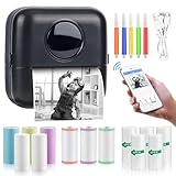 GuKKK Mini Drucker, Mobiler Fotodrucker, Tragbarer Mini Fotodrucker, Wireless Fotodrucker Thermodrucker, mit 13 Rollen Druckerpapie und 5 Buntstifte, Smartphone Bluetooth Drucker, für Lernhilfe