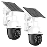 AOSU 3K Überwachungskamera Aussen Akku Solar, 5MP Kabellose WLAN-Überwachungskamera für den Außenbereich zur Haussicherheit, 360° Panoramisches PTZ, Automatische Verfolgung, Nachtsicht, 2 STK