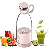 Blender Smoothie Makers, 350ml Tragbarer Mixer Mini Jug Blenders, Multifunktionaler persönlicher Mixer Fresh Juice Mixer Flasche To Go mit USB wiederaufladbar (Rosa)