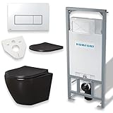 BADLAND WC Set: Vorwandelement C201 + Wand Tiefspül WC Delos Schwarz + Betätigungsplatte Chrom M571 + Slim WC-Sitz mit Soft-close + Schallschutzmatte