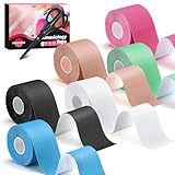 6 Rollen Kinesiotapes, Sport Tape 5cm x 5m Kinesiologie Tape Elastisches Sporttape Wasserfestes Hautfreundliches Physio Tape mit Schere für Sport für Ellenbogen Knie Schulter