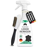 Emma Grün® Lederreiniger & Alcantara Reiniger 500ml [+WILDLEDERBÜRSTE] - Lederpflege Auto für Autositze - Kunstleder & Wildleder Reiniger - Leder Reinigung Auto & Schuhe - Made in Germany