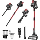 Akku Staubsauger 45000Pa/500W/40 min, Stielstaubsauger Kabellos Selbststehend Tierhaarentferner mit Anti-Tangle-Bürste Leichtgewicht, Wandladestation, Ultraleise für Tierhaare/Teppich/Hartboden/Auto