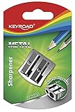 KEYROAD Ergonomischer Doppel-Anspitzer / 1 Stück/aus Aluminium/Zwei Klingen aus Stahl/von Bleistiften und Buntstiften/Blister/Für Kindergarten Vorschule und Büro Schule
