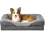 EHEYCIGA Orthopädisches Hundebett Mittelgroße Hunde, Memory Foam Waschbar und Wasserdicht Hundekorb mit 4 Rändern, Hundesofa Hundecouch rutschfest, Grau, 91x68x17.5 cm