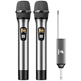 TONOR Drahtloses Mikrofon, UHF Dual Kabelloses Metall Dynamisches Mikro System mit wiederaufladbarem Empfänger, für Karaoke, Hochzeit, DJ, Party, Rede, Kirche, Klassen, 60m (TW630), Grau