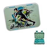 Jenard Brotdose für Kinder mit Fächern. Sehr robuste, flexible und praktische Lunchbox, ideal für die Schule. Coole Bentobox in verschiedene jungendliche Designs. (Mintgrün/Fußballer)