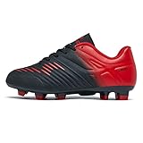 LEOCI Fußballschuhe for Jungen Mädchen Kinder Little Kids Firm Ground Sportliche Football Boots,Schwarz Rot,34 EU