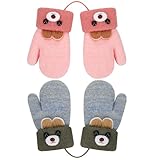 Apricitie 2 Paar Baby Fäustlinge Winter, Handschuhe Fäustlinge Cartoon Warme Strickhandschuhe Kleinkind babyhandschuhe Handschuhe für Mädchen Jungen 1-3 Jahre