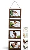 NEOWS Bilderrahmen Collage für Mehrere Bilder - Dekorative Bilderrahmenset zum Aufhängen an der Wand - Mehrfach Fotorahmen Hochformat mit Schnur für 10x15 Fotos (Altes Holz, 4 Horizontale Fotos)
