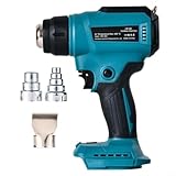 Wärme für 18 V Akku, kabelloser Heißluftgebläse mit Überlastschutz, 400.0 °C bis 650.0 °C, LED-Arbeitslicht, 3 Düsen, für 12 V über Adapter