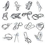 16 Stück Knobelspiele Set, IQ Puzzle Geduldspiele Set 3D Brainteaser Metall Puzzle IQ Spiele Set Geduldspiele für Kinder, IQ Spiele Puzzle Ring Geschenke für Erwachsene Studenten und Kinder