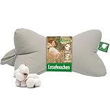 Herbalind Leseknochen Nackenrolle Nackenkissen Lesekissen als Tabletkissen - 40 x 18 cm Dekokissen Stützkissen Buchkissen Buchstütze - 100% Baumwolle, Buch Tablet Kissen - Canvas grau