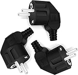 Schuko Stecker Winkelstecker 3 Stücke, Stromstecker Winkelstecker 230v flach, Schutzkontakt Stecker mit Knickschutztülle, Eurostecker für 8-10mm Kabel, IP20, Langlebig und Bruchfest, Schwarz