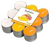 BOLSIUS Wahre Stimmungen und echte Teelichter – Mango-Duft – Mehrfarbig – 4 Stunden Packung mit 18 Stück, Wachs baumwolldocht, Pack