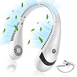 AngLink USB Ventilator - Portable Nackenventilator mit LED-Display, Faltbar Hals Fan 5000mAh Akku, 3 Stufen, für Outdoor Küche Büro Camping Reisen丨 Weiß