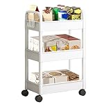 Rollender Bücherwagen - Servierwagen Mit Rollen - 3-stöckiger Rollwagen - 3 Ebenen Küchenregal - Bastelwagen Mit Griff - Nischenregal Auf Rollen - Aufbewahrungsregal Für Küche, Büro, Bad, Waschküche