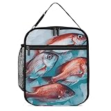 Lunchtasche für Männer und Frauen, isolierte Lunchbox, kleine rote Fische, Lunch-Tasche für die Arbeit, Lunchtasche mit Seitentaschen