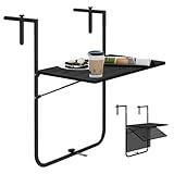 WOLTU Balkonhängetisch, Balkontisch zum Einhängen Hängetisch klappbar, 3-stufig höhenverstellbar, Balkon Tisch Klapptisch hängend, wetterfest, 60x36 cm, Holzoptik Schwarz CPT8148sz