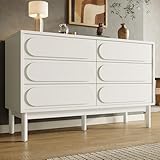 Schubladenkommode, Weißer Esszimmerschrank, Einfach Und Modern, Geeignet Für Schlafzimmer, Wohnzimmer, Esszimmer, Dreidimensionales Schranktürdesign, Verstellbare Füße, 6 Geräumige Schubladen