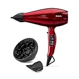 BaByliss Pro Digital Haartrockner mit Diffusor – 2200W Ultra-schneller professioneller Föhn mit Ionen-Technologie, Made in Italy, 3 Heizstufen & 4 Luftstrom-Einstellungen mit Turbo-Taste, Rot, 6001DE