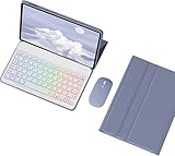 Tastaturhülle für Lenovo Tab M10 (3. Generation) 25,7 cm (10,1 Zoll) 2022 (TB-328F), 7-farbige Tastatur mit Hintergrundbeleuchtung, weiche TPU-Rückseite, Violett