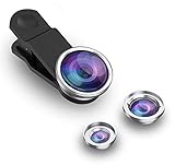 3 in 1 Handy Objektiv Set, Clip-On Kamera-Adapter für Smartphones - Fischaugenobjektiv (180° Fisheye Linse) + Weitwinkel (0,67x Wide) + Makroobjektiv (10x) - für alle Handys geeignet (Silber)