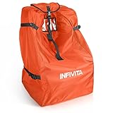 INFIVITA Transporttasche Kindersitz – Kinderwagen Transporttasche Flugzeug, 600D Oxford-Gewebe, Kindersitz Transporttasche mit Abdeckung, Ausweisfenster, Bodenkissen, 45 * 45 * 85 cm, Orange